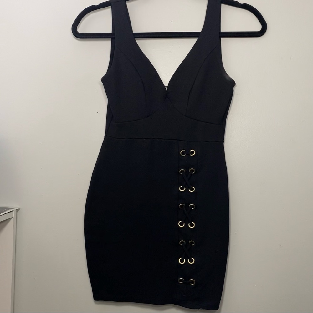 Charlotte Russe Black Tank-Top Dress With Gold Detailing Womens XS